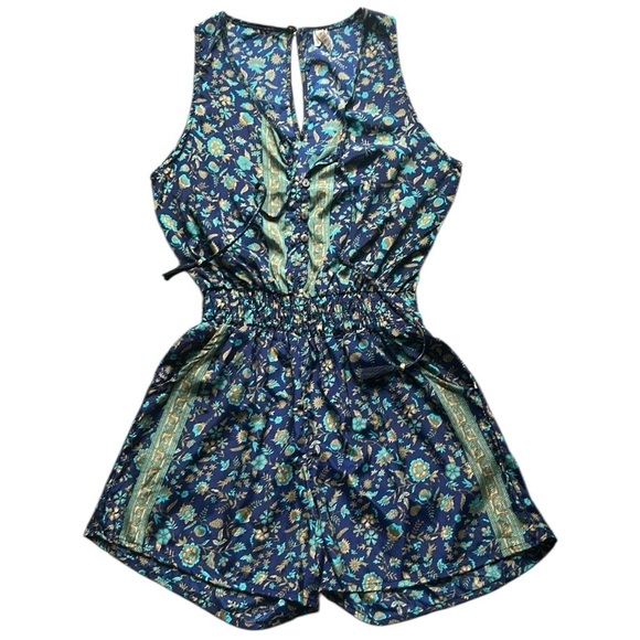 Evereve RAGA Floral Sapphire Blueprint Romper Size XS NWT - Picture 2 of 14